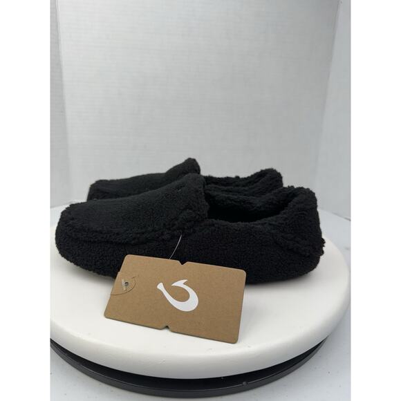 Olukai Nohea Heu Womens Size 6 Black Fury Fuzzy Drop Back Slippers Shoes NEW - Picture 1 of 11